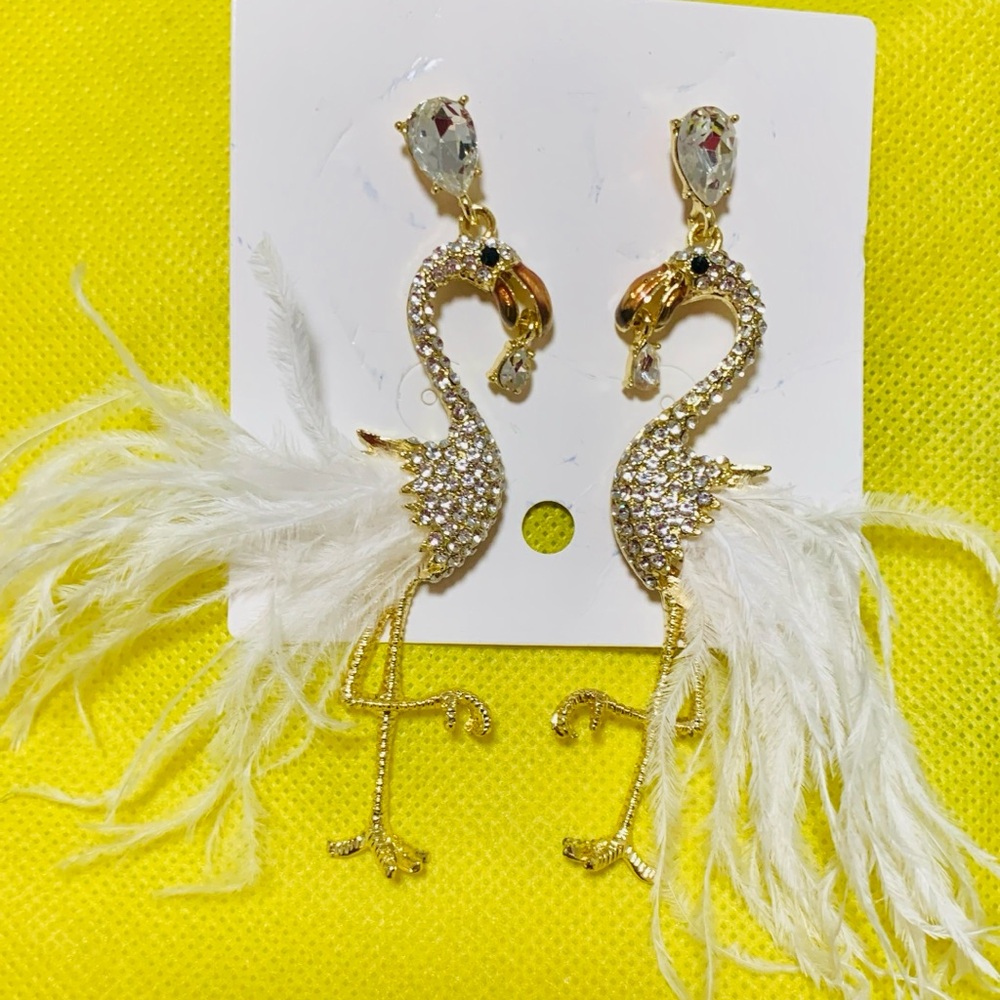 Gold and White Flamingo Earrings